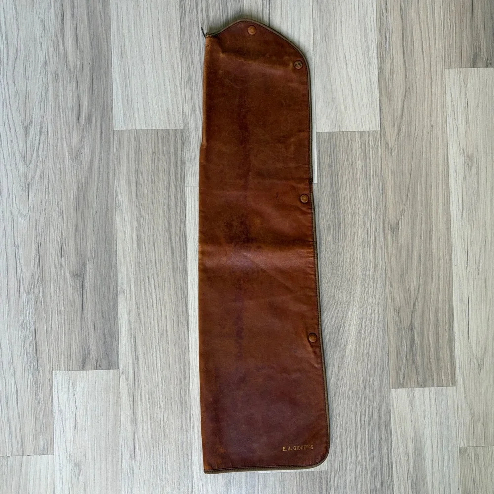 Vintage Brown Leather Sewing/Tie Case Green Canvas Organizer H.A. Giddings